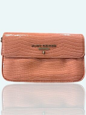 Kurt Geiger 🪢 Highgate Flap Croc-Embossed Leather Camera Bag -Orange Coral